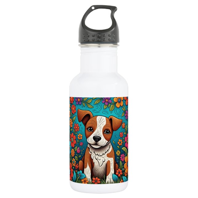 Bouteille D'eau Marionnette mignonne avec Fleurs d'Art folklorique (Devant)