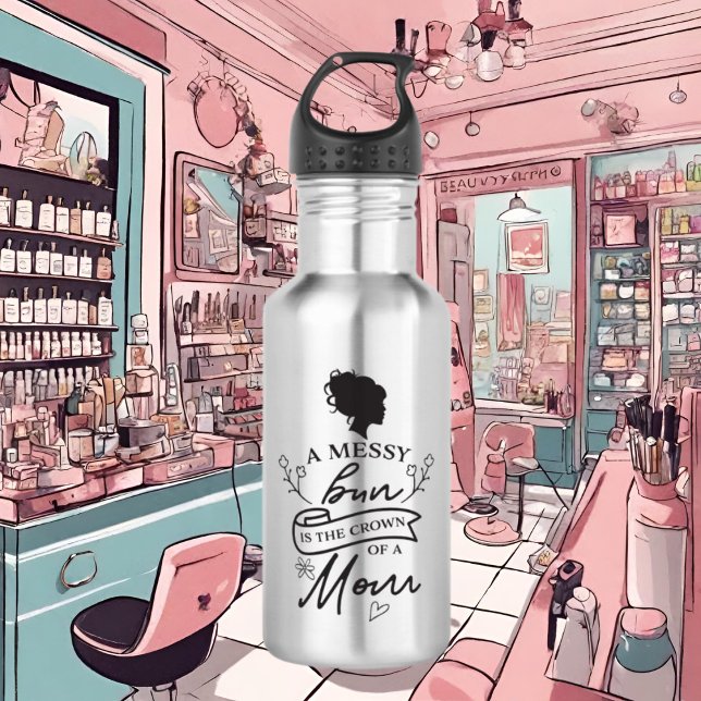 Bouteille D'eau marrant chignon maman mot art (Créateur téléchargé)