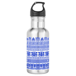 Bouteille D'eau Méandre Grec, Motif Méditerranéen, Bleu