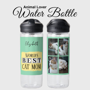 Bouteille D'eau Meilleur chat maman 4 photo nom vert jaune