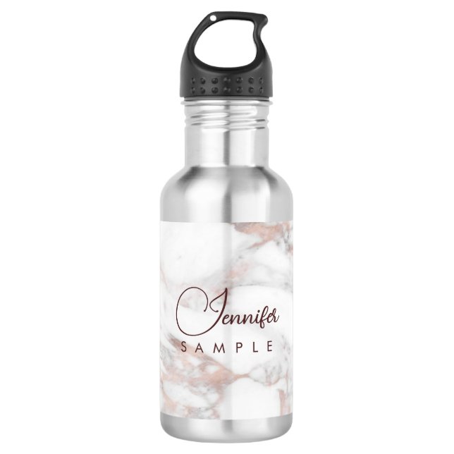 Bouteille D'eau Meilleur Rose Marbre blanc or Modèle Monogramme (Devant)