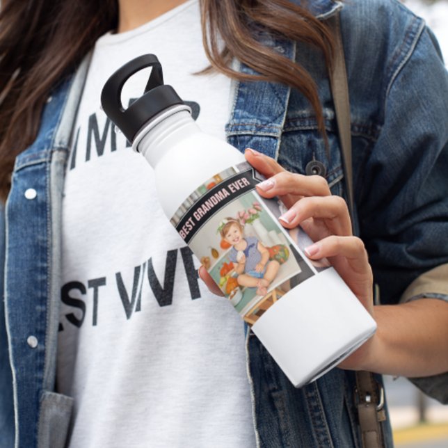 Bouteille D'eau Meilleure grand-mère | Collage photo couleur bloc (Créateur téléchargé)