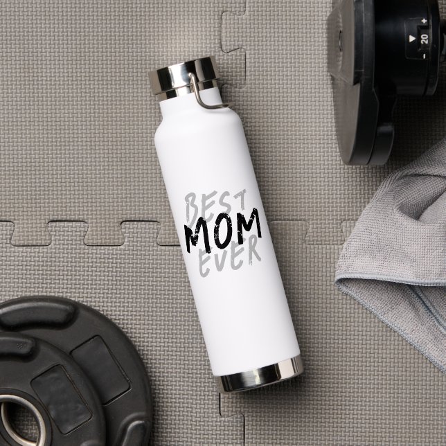 Bouteille D'eau Meilleure Maman Moderne Grunge Noir et Gris (Salle de sport (pivotée))