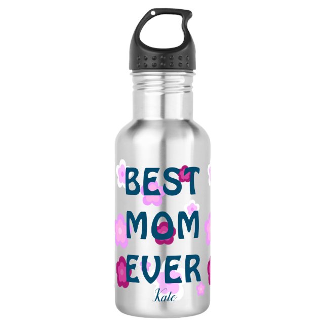 Bouteille D'eau Meilleure maman rose moderne jamais mignonne fleur (Devant)