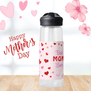 Bouteille D'eau Meilleure MOM jamais - arrière - plan rose Coeurs