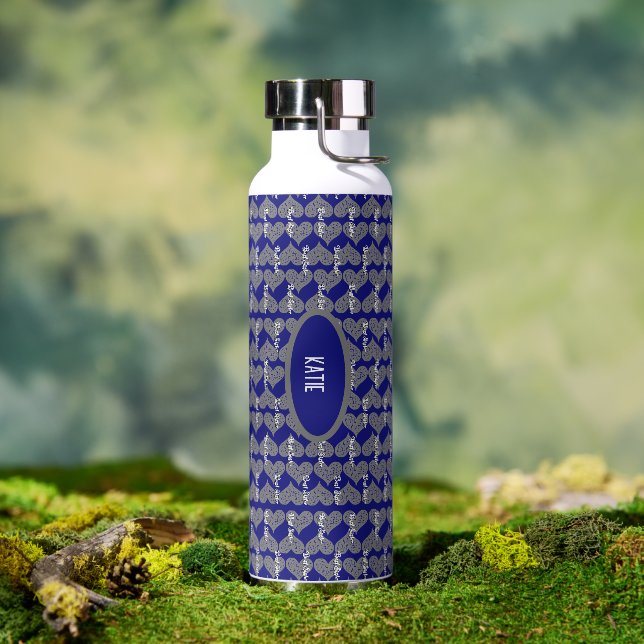Bouteille D'eau Meilleure soeur avec Coeurs gris (Extérieur)