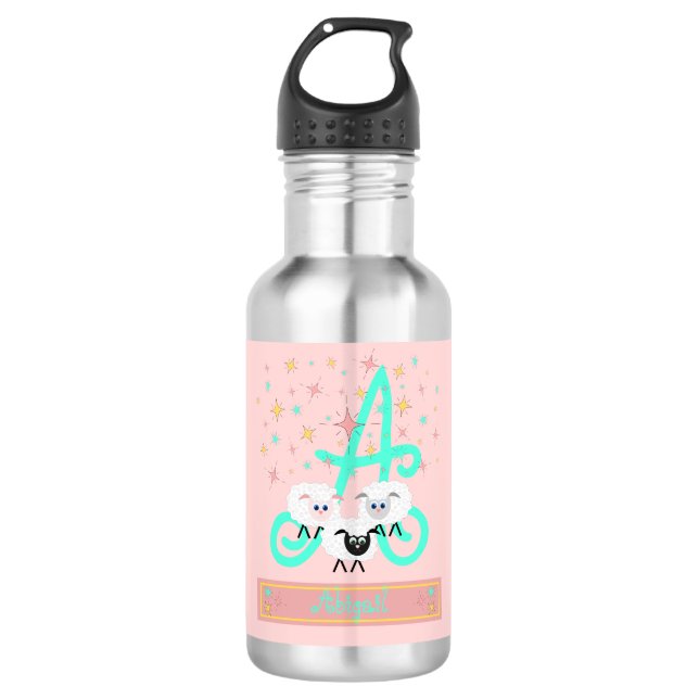 Bouteille D'eau Mélange Moutons & Étoiles Nom et Monogramme initia (Devant)