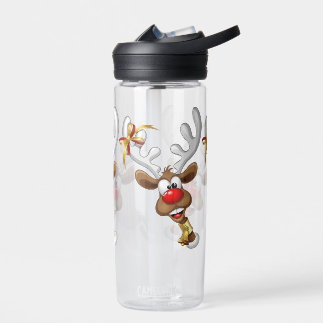 Bouteille D'eau Mème de Noël drôle de renne qui regarde par-dessus (Gauche)