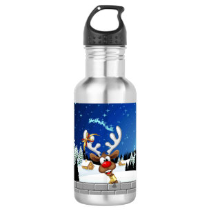 Bouteille D'eau Mème de Noël drôle de renne qui regarde par-dessus