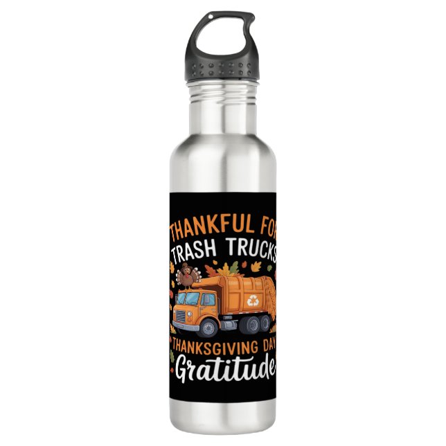 Bouteille D'eau Merci pour Recycle Camion Thanksgiving Jour Garbag (Devant)