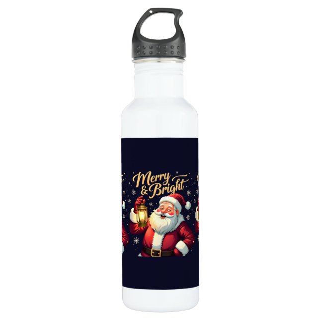 Bouteille D'eau Merry Bright Santa Holding Lantern Illustration (Devant)