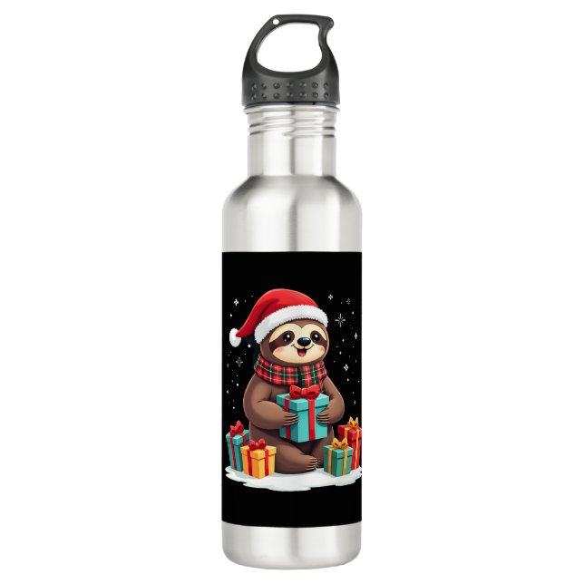 Bouteille D'eau Merry Slothmas cute Christmas sloth Santa hat Xmas (Devant)