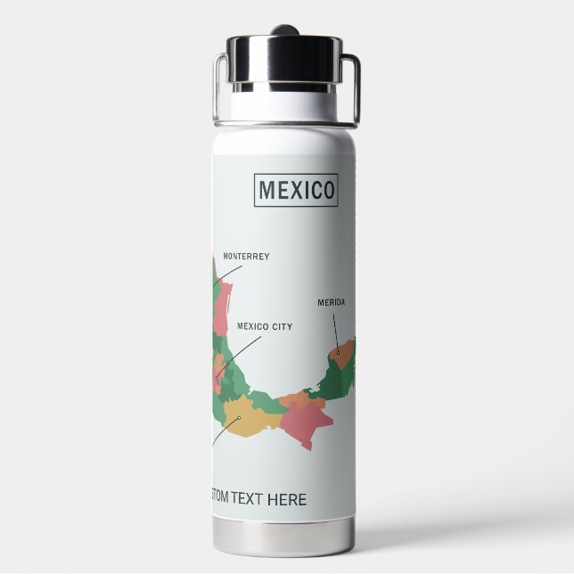 Bouteille D'eau Mexique Mapper texte personnalisé (Arrière)