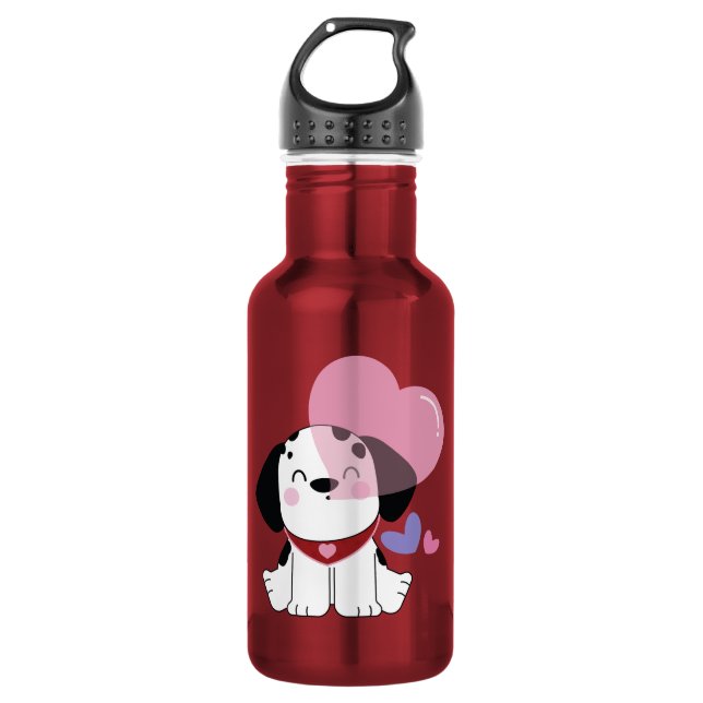 Bouteille D'eau Mignon Chien Dalmatien Kawaii avec des Cœurs (Devant)