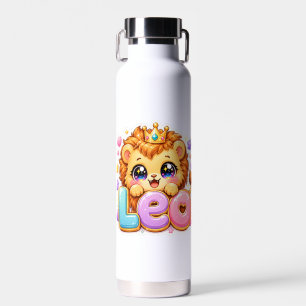 Bouteille D'eau Mignon Kawaii Leo Lion Nom Couronne Rose Pastel Ét