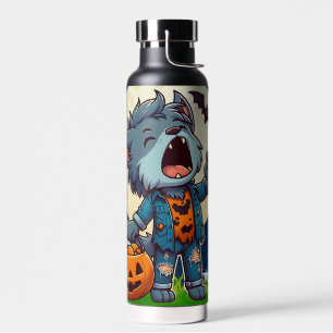 Bouteille D'eau Mignon monstre loup-garou hurlant avec citrouille