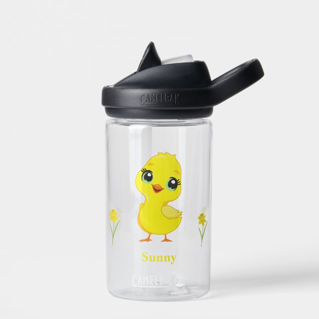 Bouteille D'eau Mignon poussin jaune et fleurs (Gauche)