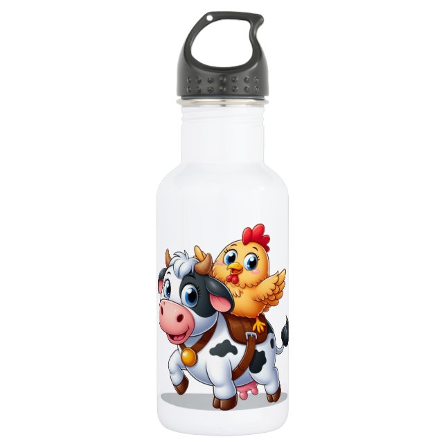 Bouteille D'eau mignon vache/poulet caricature (Devant)
