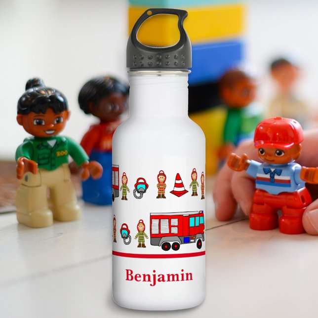 Bouteille D'eau Mignonne Camion de Pompiers Rouge & Pompiers (Créateur téléchargé)