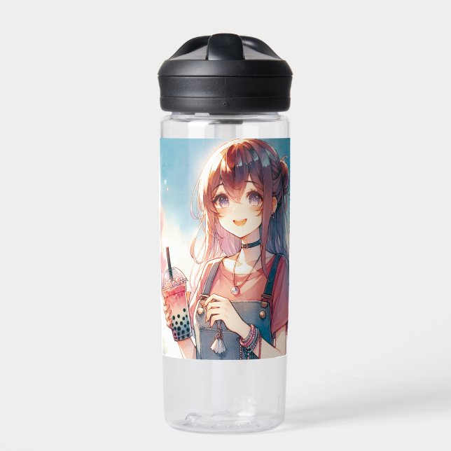 Bouteille D'eau Mignonne fille Anime tenant un Boba Tea (Extérieur)