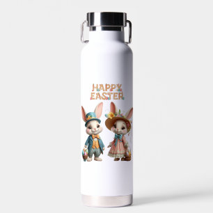 Bouteille D'eau Mignonne, Whimsical Joyeuse Pâques avec 2 lapins