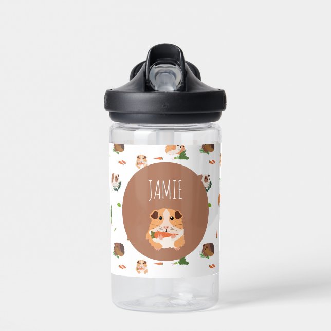 Bouteille D'eau Mignons Cochons d'Inde Drôles Nom Personnalisé (Avant)