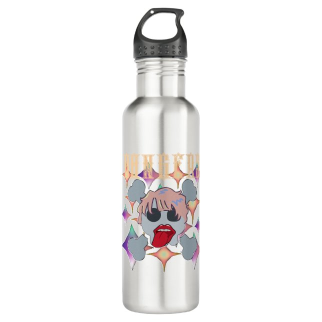 Bouteille D'eau Mikitiez rock star crâne rouge anniversaire redlip (Devant)
