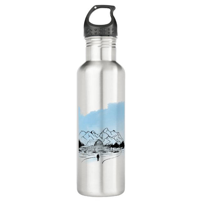 Bouteille D'eau Minimalist Winter Mountain Adventure Water Bottle (Devant)