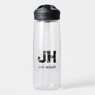 BOUTEILLE D'EAU MINIMALISTE NOIR MONOGRAMME À DEUX LETTRES NOM CLA