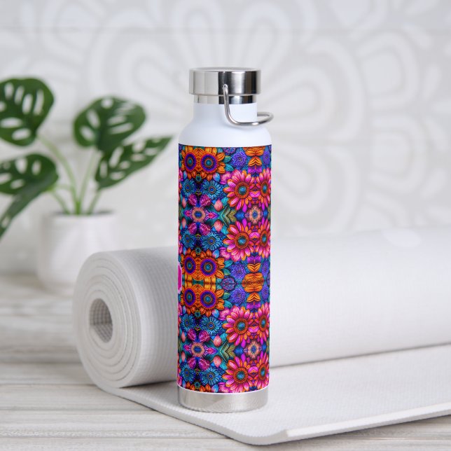 Bouteille D'eau Modèle floral en style boho, personnalisé (Yoga)
