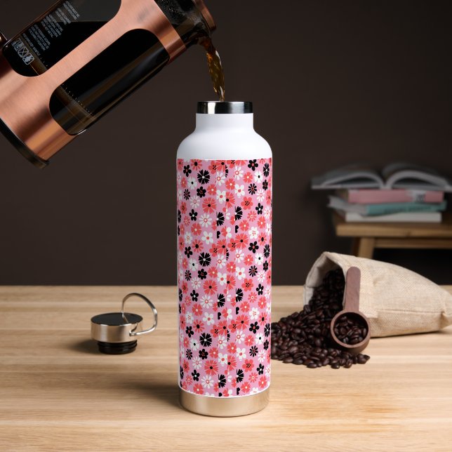 Bouteille D'eau Modèle floral Monogramme moderne (Café)