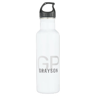 Bouteille D'eau Modern Monogram Name Gray White Personalized