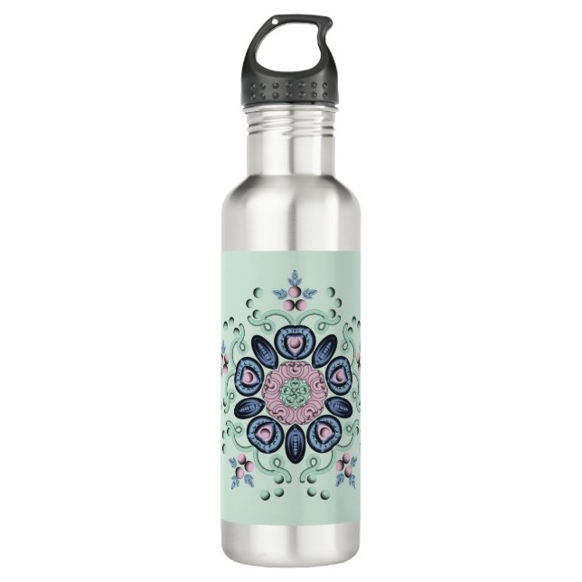 Bouteille D'eau Modern Turquoise & Pink Floral Mandala (Devant)