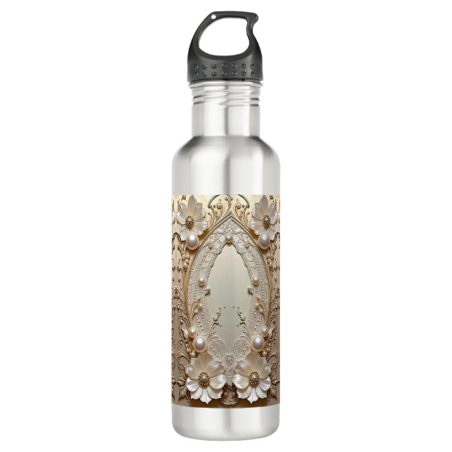 Bouteille D'eau Modern White Flowers Pearls Water Bottle (Devant)