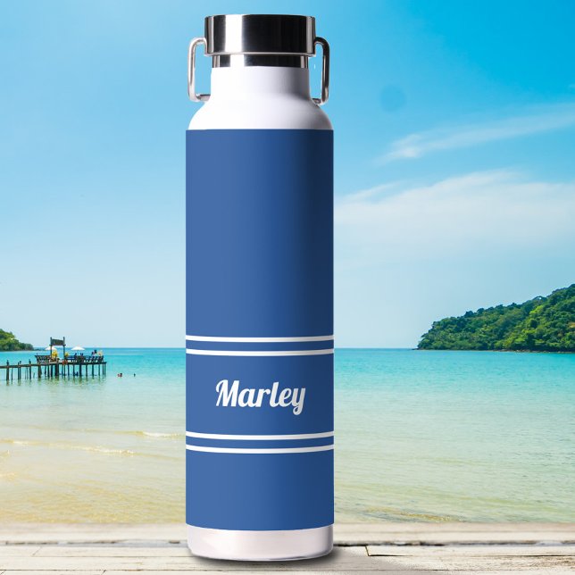 Bouteille D'eau Moderne Classique Élégant Bleu et Blanc Nom (Créateur téléchargé)