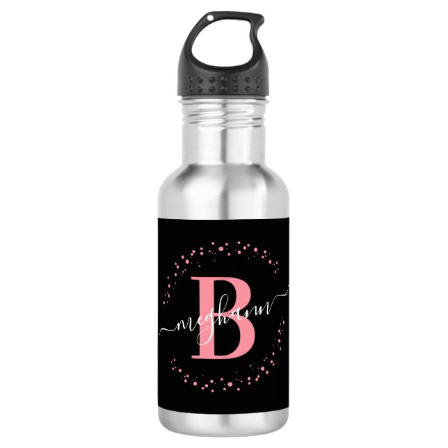 Bouteille D'eau Moderne écriture de nom Black Pink pour fille avec (Devant)