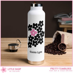 Bouteille D'eau Moderne Floral Rose Noir