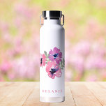 Bouteille D'eau Moderne minimaliste Mariage rose Floral<br><div class="desc">Bouteille d'eau rose Mariage minimaliste moderne. Personnalisez avec élégance votre nom personnalisé.</div>