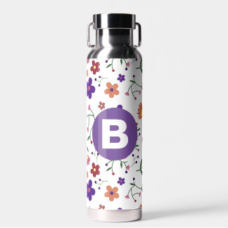Bouteille D'eau Moderne monogramme floral coloré violet