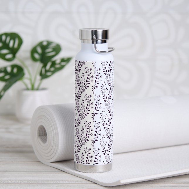 Bouteille D'eau Moderne motif floral boho prune blanc (Yoga)