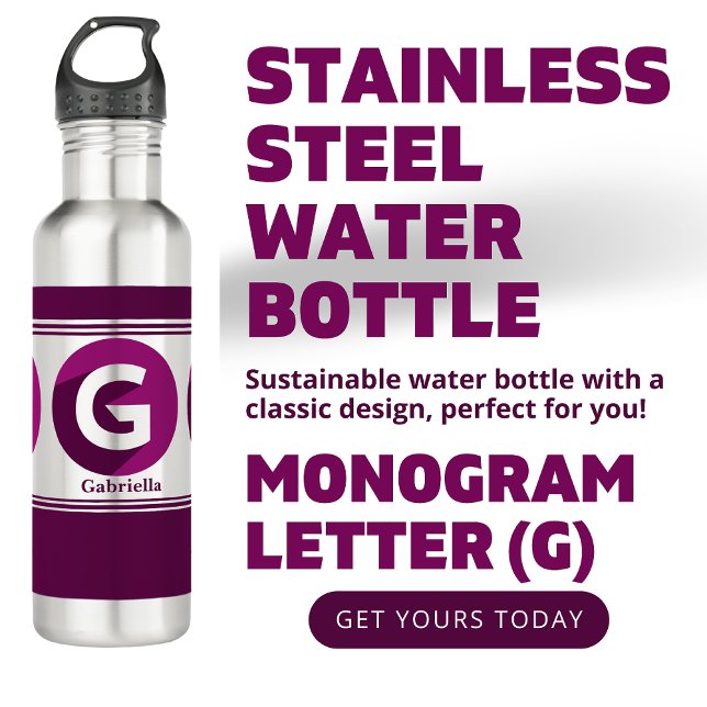 Bouteille D'eau Moderne Personnalisé Nom élégant Lettre Monogramme (Créateur téléchargé)