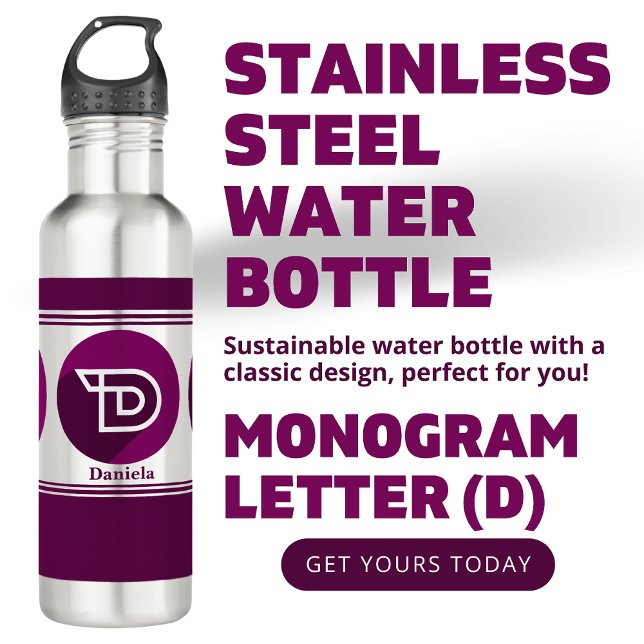 Bouteille D'eau Moderne Personnalisé Nom élégant Lettre monogramme (Créateur téléchargé)