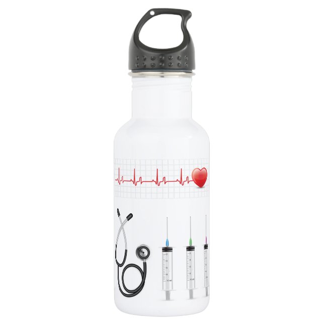 Bouteille D'eau Moniteur ECG cardiaque avec stéthoscope et seringu (Devant)