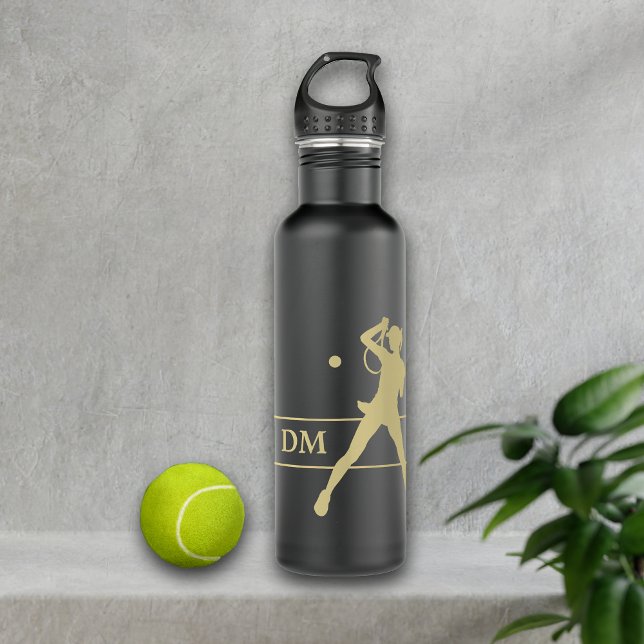 Bouteille D'eau Monogram Gold Silhouette Female Tennis Player (Créateur téléchargé)