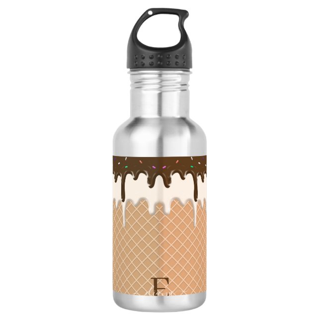 Bouteille D'eau Monogramme à épandre de cône de crème glacée au ch (Devant)