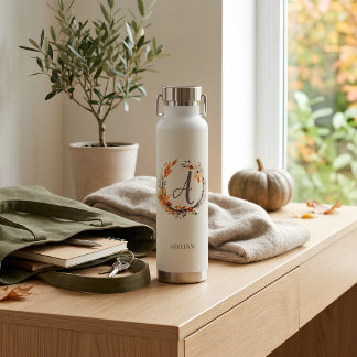 Bouteille D'eau Monogramme botanique personnalisé d'automne