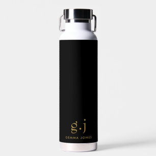 Bouteille D'eau Monogramme Classic Élégant Minimal Gold Noir