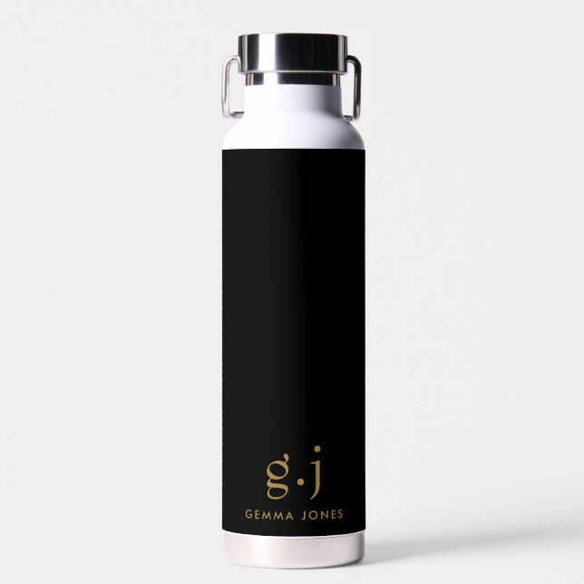 Bouteille D'eau Monogramme Classic Élégant Minimal Gold Noir (Avant)