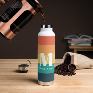 Bouteille D'eau Monogramme Couleurs rétro simples avec nom et init