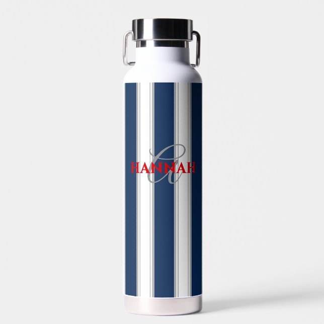 Bouteille D'eau Monogramme de bande de cabane en bleu marine (Avant)